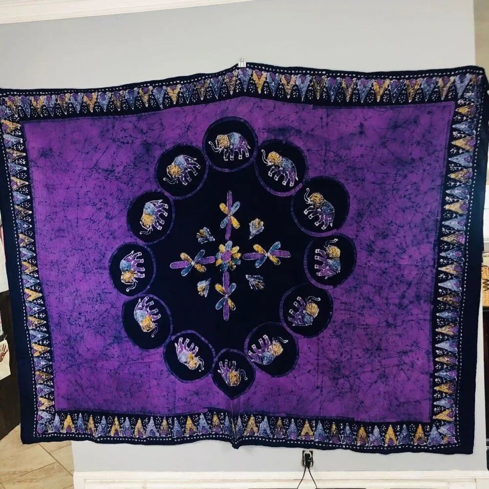 India Arts Handwoven Bedspread Navy Blue Purple Elephant Twin Size Single Boho